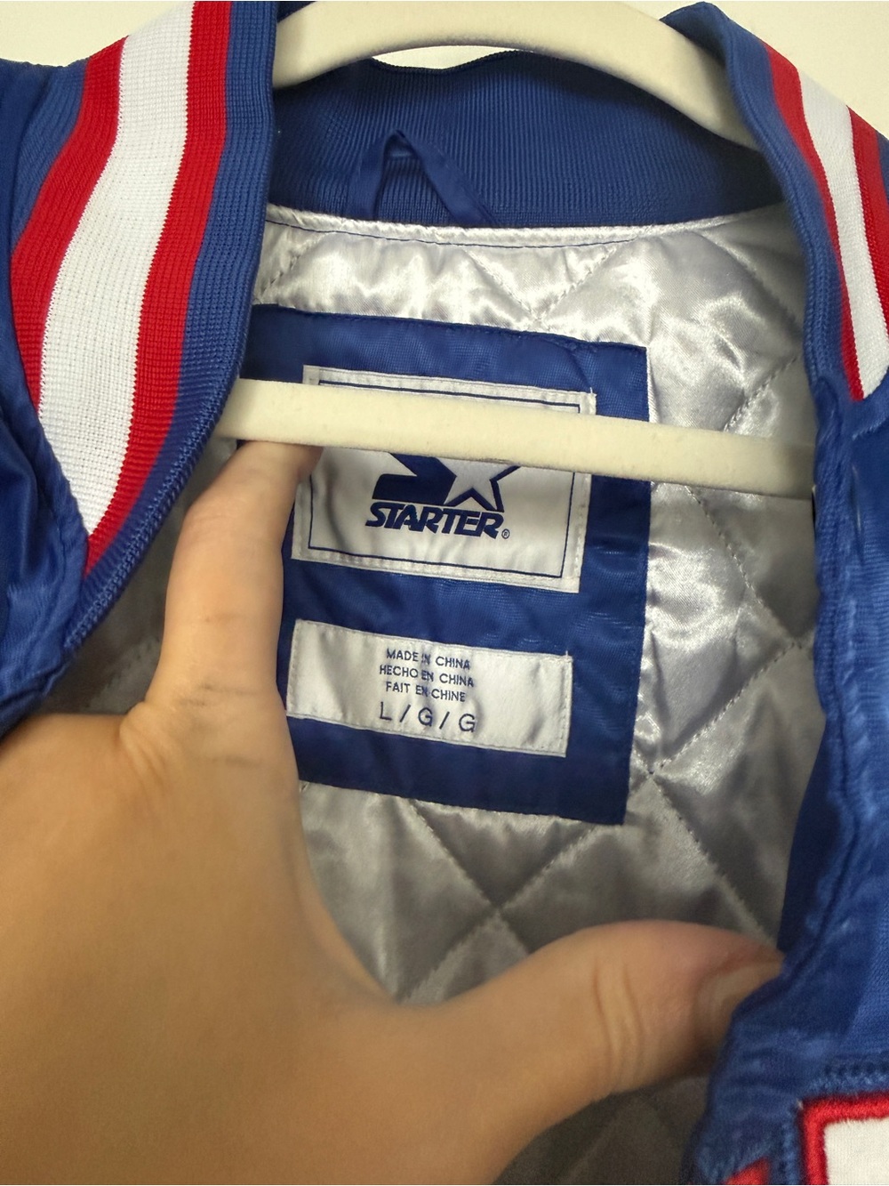 STARTER Blue Giants Satin Bomber Jacket with Red & White Trim - Picture 2 of 7